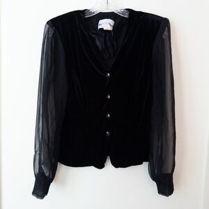 90s Whimsigoth‎ Velvet Blouse Sz S Another Thyme Sheer Gothic Romance Witchy VTG